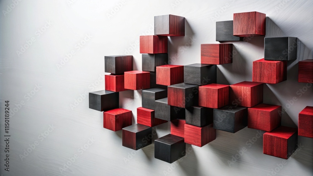 Poster abstract red and black wooden block wall art composition
