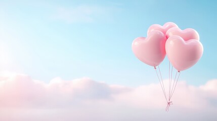 Cheerful Pink Heart Balloons in Blue Sky