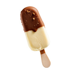 Isolated sweet vanilla ice cream stick mix chocolate topping