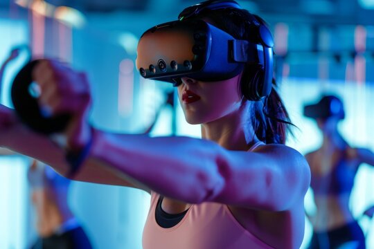 A virtual reality program immerses users in interactive fitness experiences, making exercise more engaging and enjoyable