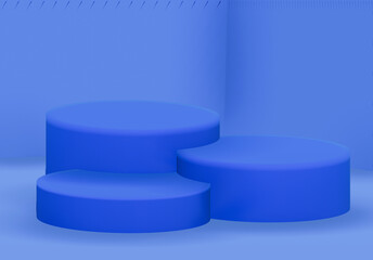 Blue Podium display background Empty room interior product design square stage minimal scene, Display plinths. Stand. red color. 3d Render