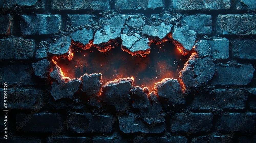 Aufkleber modern animated cgi background with new year 2019 breaking the wall abstract 3d rendering of cracked