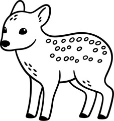 Baby Pudu, small South American deer. Black and white line art drawing. Cute cartoon vector illustration.