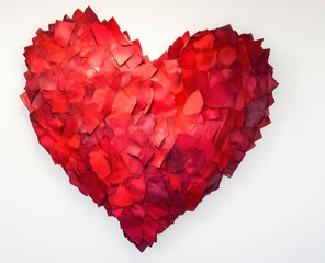 Red paper heart collage on white background.