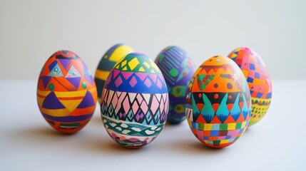 Fototapeta premium Hand-painted Easter egg designs with bold geometric patterns, vibrant colors, and creative artistry