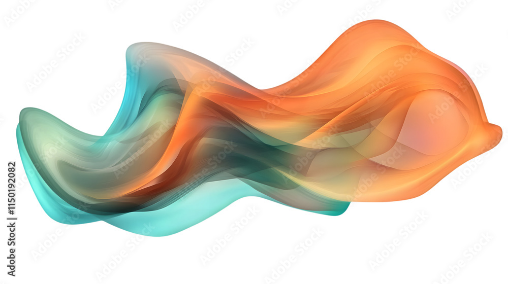 Poster abstract gradient fluid shape with smooth flowing curves in vibrant orange and green hues isolated o