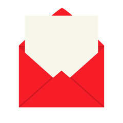Red open envelope with empty letter. Letter with copy space. Valentines Day concept. Vector illustration isolated on white background
