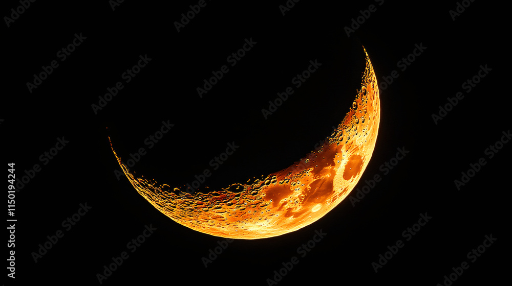 Aufkleber enchanting atmosphere created by the illuminated golden crescent moon in the darkness