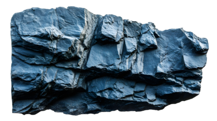 Dark blue slate rock texture with rough, cracked layers, creating a natural and rugged surface Isolated on white background