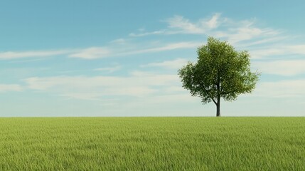Obraz premium Serene Tree in Vast Green Field Scene Tranquil Environment Outdoor Viewpoint