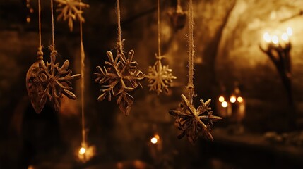 Winter wonderland decor cozy cabin holiday ornaments warm environment close-up view festive spirit