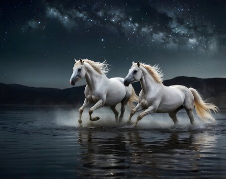 Horses in an ovean