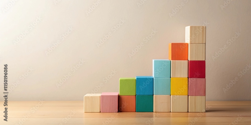 Poster Colorful Wooden Blocks Arranged in Ascending Order Representing Growth and Progress