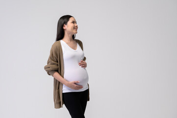 Portrait of Beautiful pregnant woman on white background