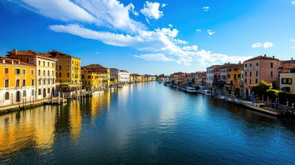 Obraz premium Scenic Waterway View Venice Cityscape Photography Bright Day Aerial Perspective Tranquil Atmosphere