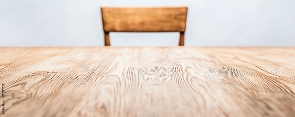 Aufkleber a wooden table with a simple chair positioned in the background, creating a minimalist and inviting 