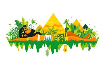 A vivid illustration of Geb, the Egyptian god of the earth, embodying his role as the foundation of life. Geb is depicted as a serene, muscular figure lying on the ground, symbolizing the fertile land