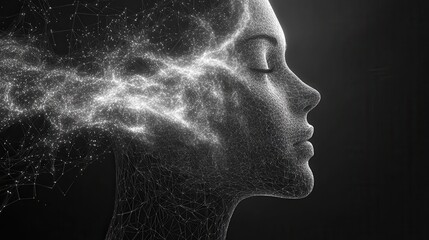 polygonal human face on black background looped 3d animation of abstract head construction artificial intelligence concept uh