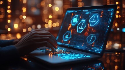 The hands of an AI architect working on a laptop