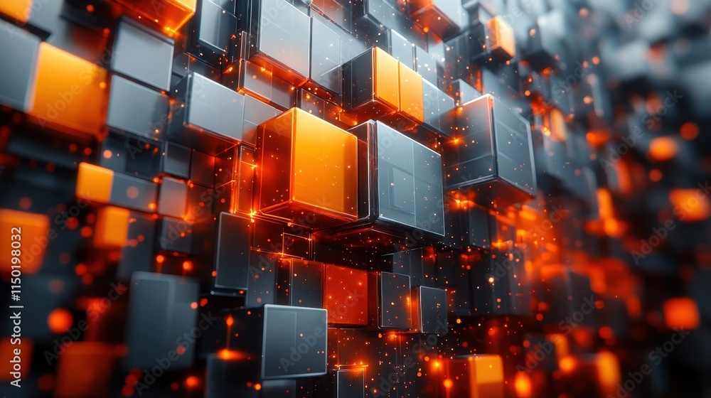 Poster render of abstract cubes illustration of 3d netwo