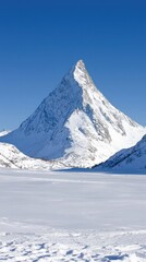 Majestic Snow-Capped Mountain and Frozen Lake Landscape in Winter Wonderland