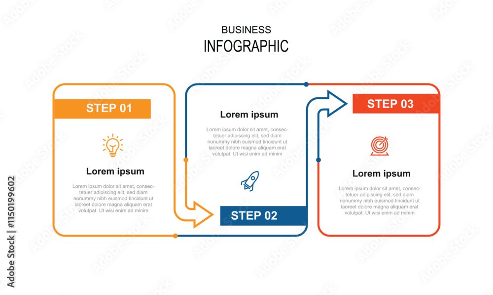 Aufkleber 3 step line process infographic template. 