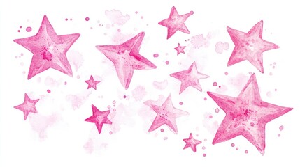 Obraz premium watercolour illustration of pink stars isolated on white background