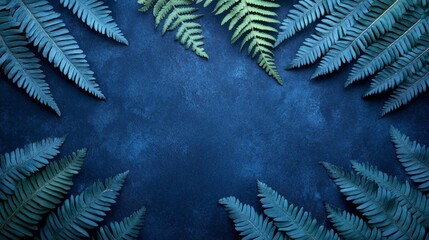 Dark navy blue fern leaves background.