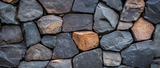 Obraz premium Dark black painted brick natural stone masonry wall texture background