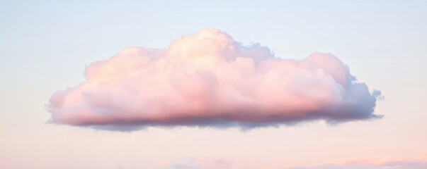 A soft, pastel-colored cloud floats against a pale sky, creating a serene and tranquil atmosphere.