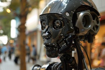 Fototapeta premium A robot head with a pair of headphones on it