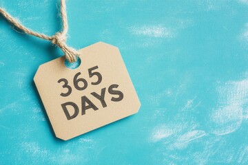 365 Days Tag on Textured Blue Background: Representing Time, Calendar Year, and Motivation for Daily Inspiration