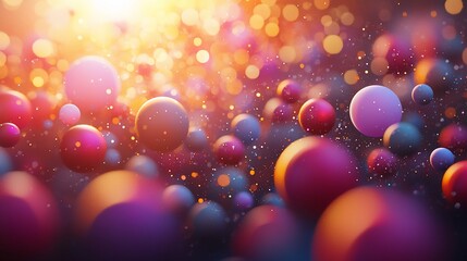 Abstract Colorful Spheres Illuminated by Golden Light
