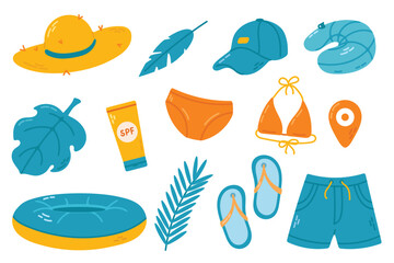 Fototapeta premium Vector set of beach items. Vector illustration in flat style.