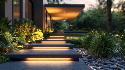 Obraz premium Serene Pathway with Ambient Garden Lighting