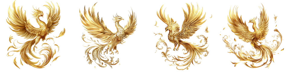 Obraz premium Four golden birds with wings spread out