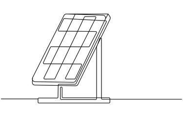 Sun and solar panel continuous one line icon drawing. One continuous line drawing of Solar panel
