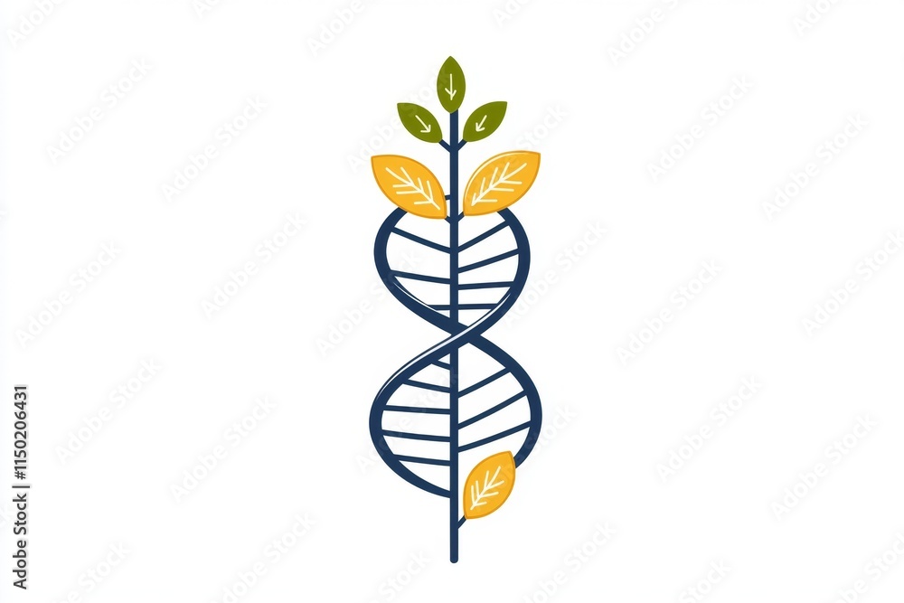 Aufkleber a minimalist design of a glowing dna strand intertwined with a sprouting leaf, drawn in bold, simple