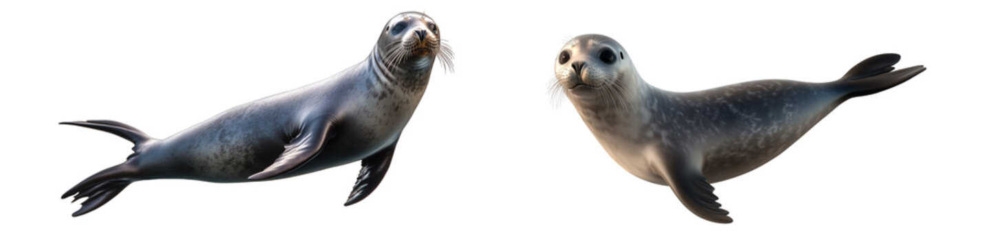 Two seals are swimming in the ocean