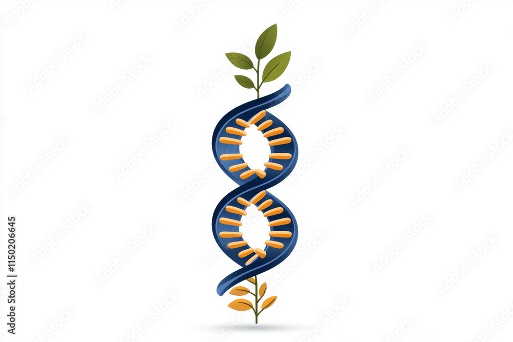 Leinwandbilder A minimalist design of a glowing DNA strand intertwined with a sprouting leaf, drawn in bold, simple lines on a clean white background