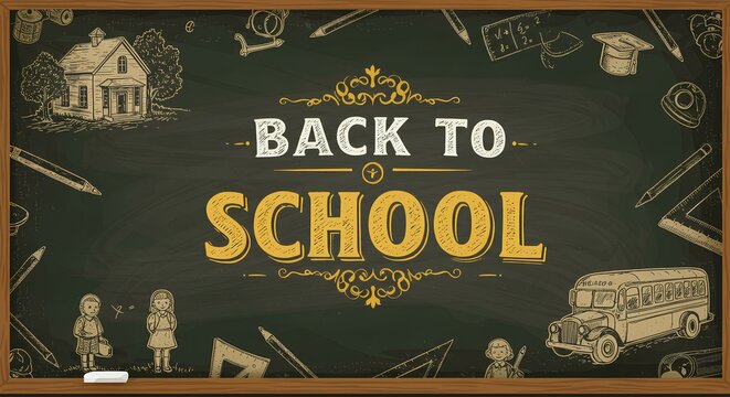 back to school banner design with cartoon illustrations  - Powered by Adobe