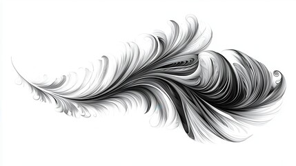 Elegant black and white abstract feather-like design.