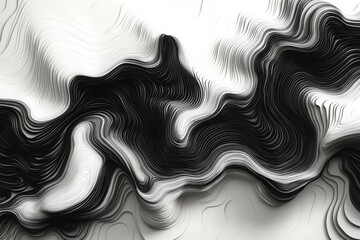 Abstract black and white wavy lines create dynamic visual flow in modern art