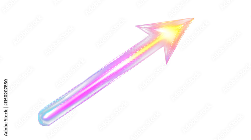 Poster iridescent digital arrow pointing upwards with vibrant neon gradients isolated on transparent backgr