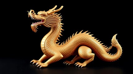 Obraz premium Majestic Golden Dragon Statue: A Symbol of Power and Prosperity in Asian Culture