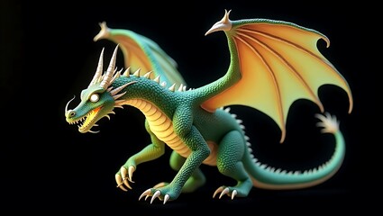 A Majestic Green Dragon Fantasy Creature Rendered in 3D with Intricate Details and Textured Scales  A Captivating Digital Artwork