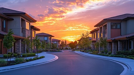 Obraz premium Serene Sunset Over Residential Neighborhood