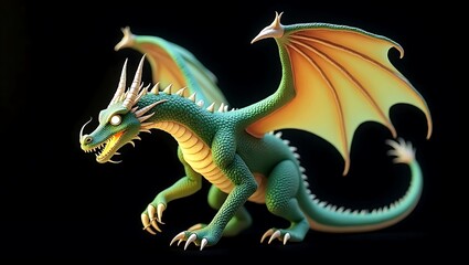 A Majestic Green Dragon Fantasy Creature 3D Render: Wings Unfurled, Ready for Adventure