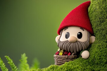 Obraz premium A mischievous gnome peeking out from behind a tree, with a sly grin and a sack full of glowing treasures