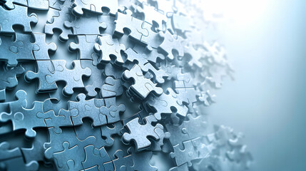 Glossy background with abstract puzzle design copy space on left. concept as Glossy background featuring an abstract puzzle design symbolizing complexity and the need for teamwork in solving challenge